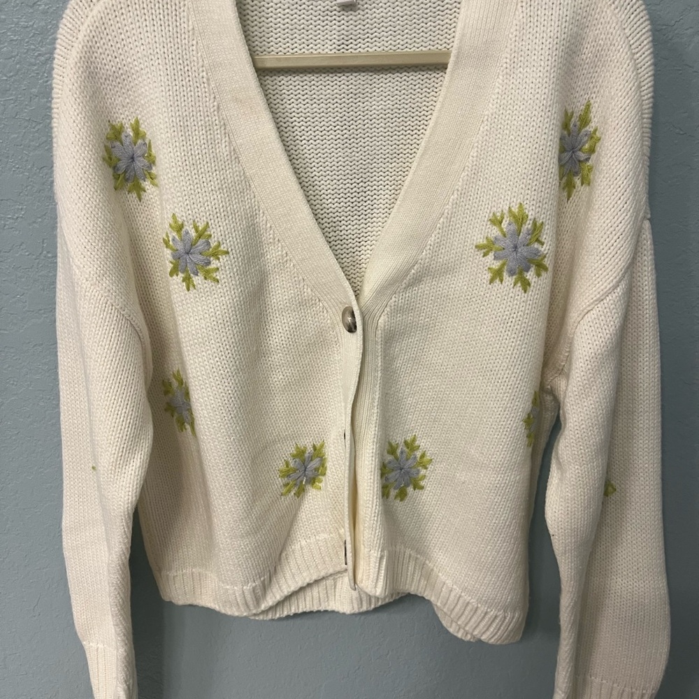 BB Dakota floral embroidered cardigan.